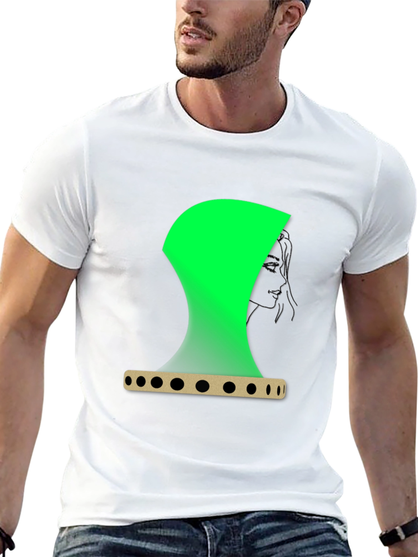 Abstract Green Graphic Print Black T-Shirt