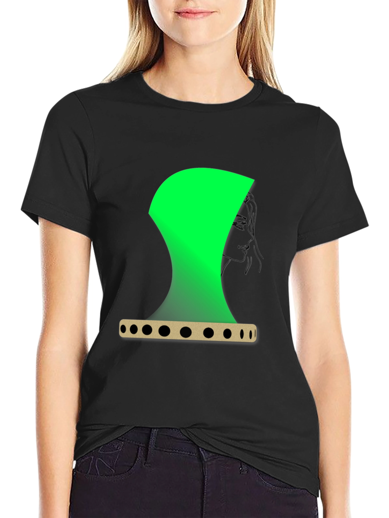 Abstract Green Graphic Print Black T-Shirt