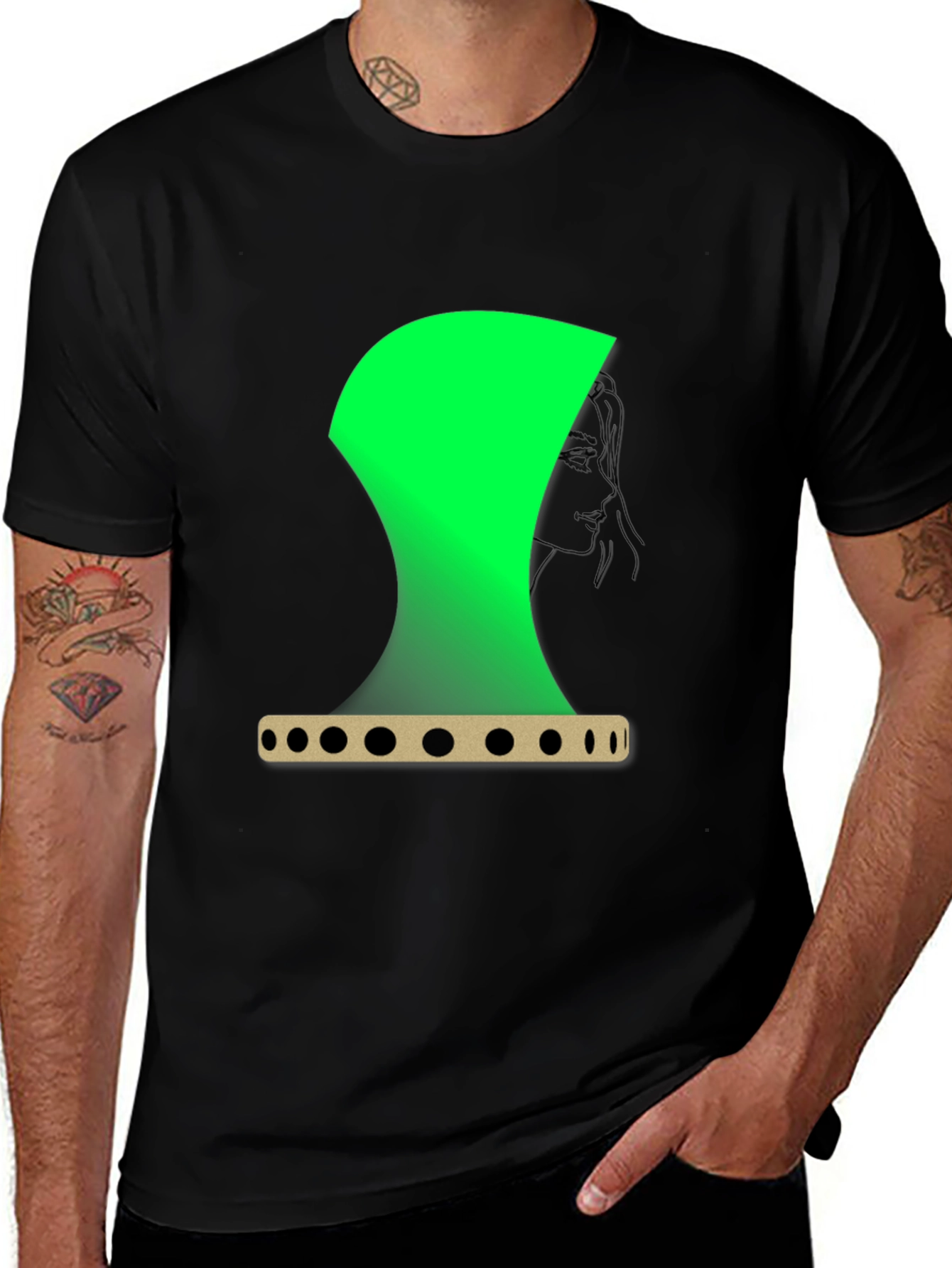 Abstract Green Graphic Print Black T-Shirt