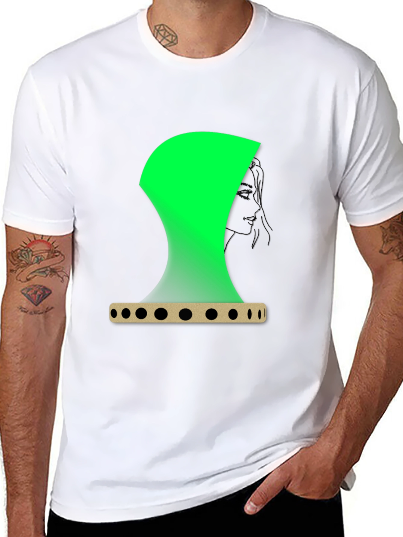 Abstract Green Graphic Print Black T-Shirt
