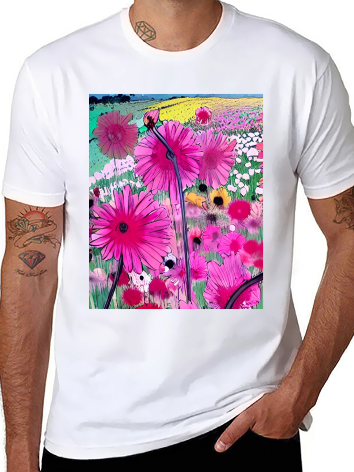 Floral Meadow Graphic T-Shirt - Vibrant Casual Wear