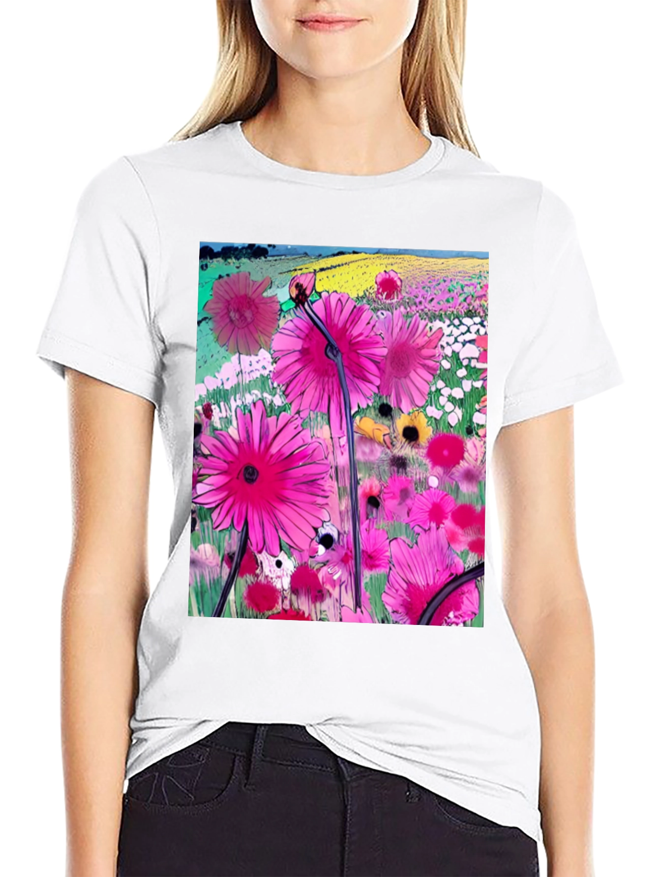 Floral Meadow Graphic T-Shirt - Vibrant Casual Wear