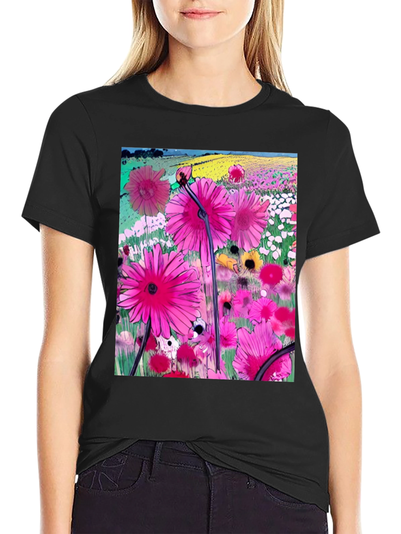 Floral Meadow Graphic T-Shirt - Vibrant Casual Wear