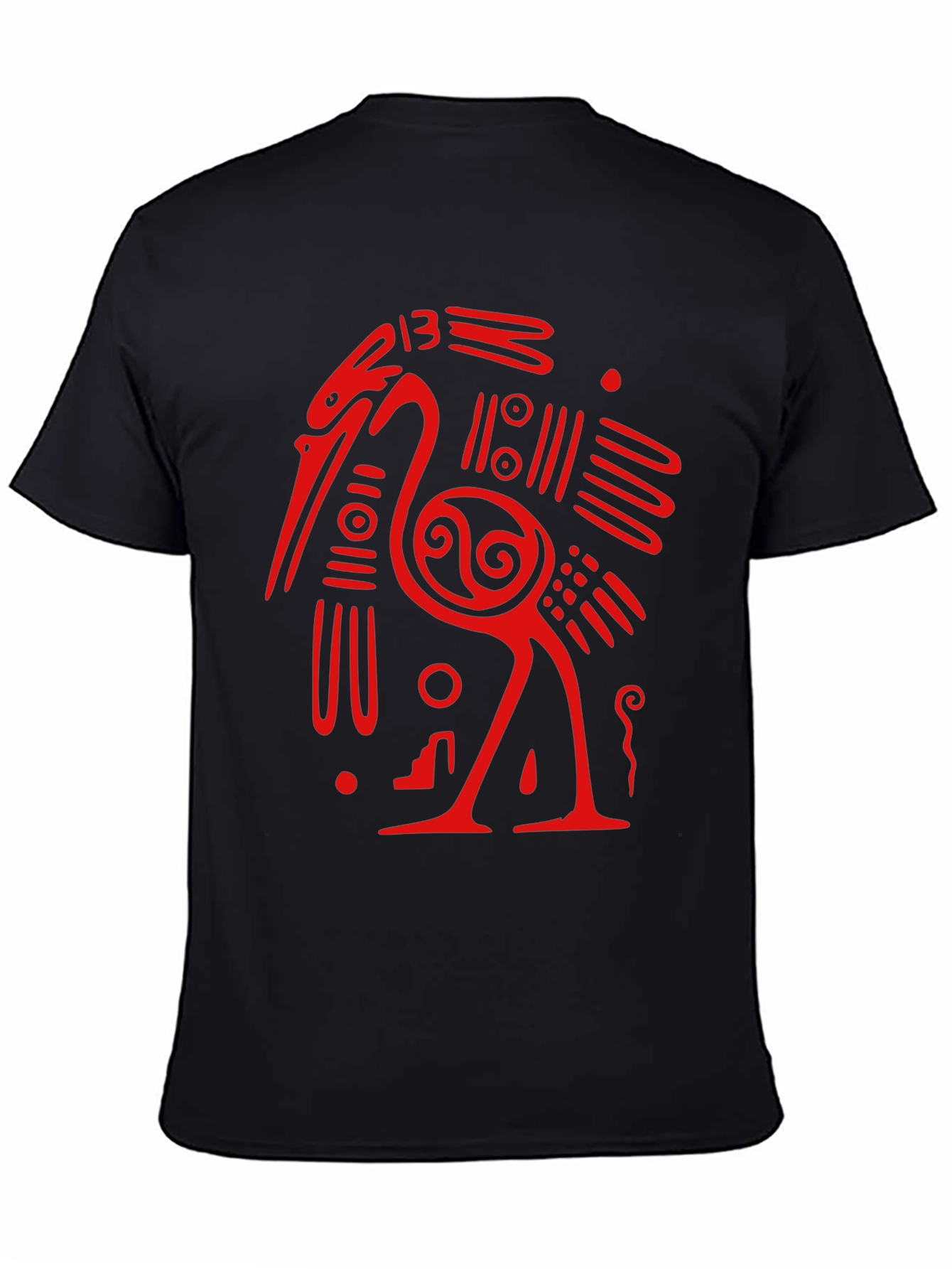 Unique Red Heron Graphic Black T-Shirt