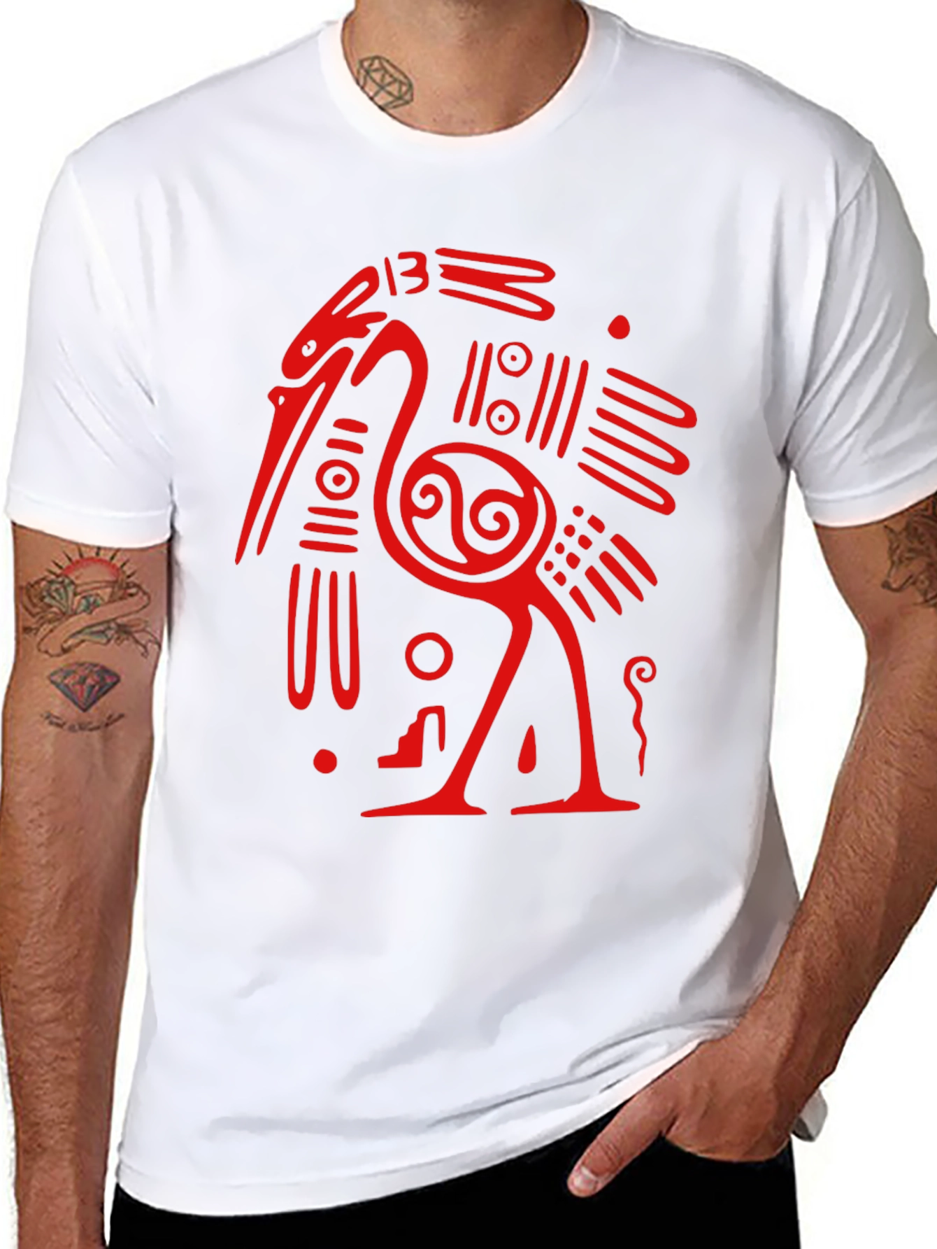 Unique Red Heron Graphic Black T-Shirt