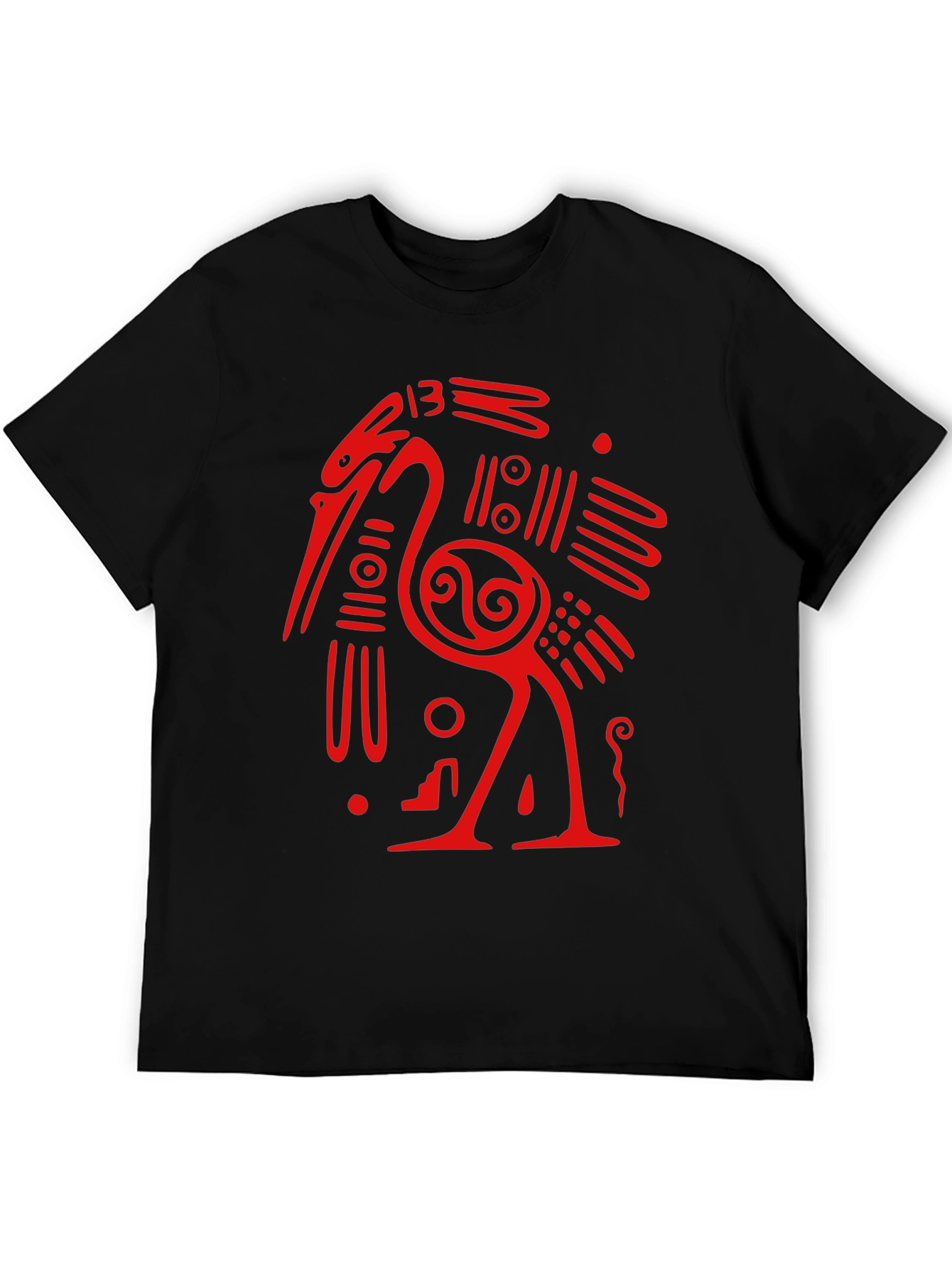 Unique Red Heron Graphic Black T-Shirt