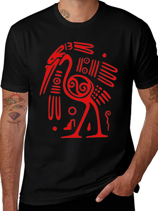 Unique Red Heron Graphic Black T-Shirt