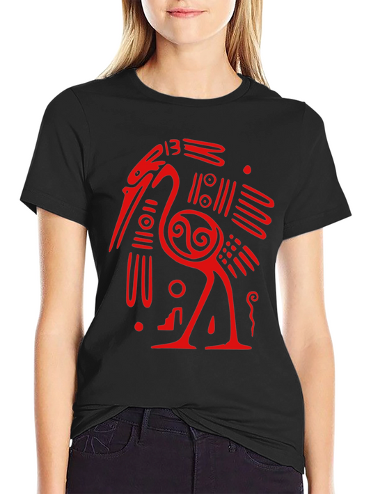 Unique Red Heron Graphic Black T-Shirt