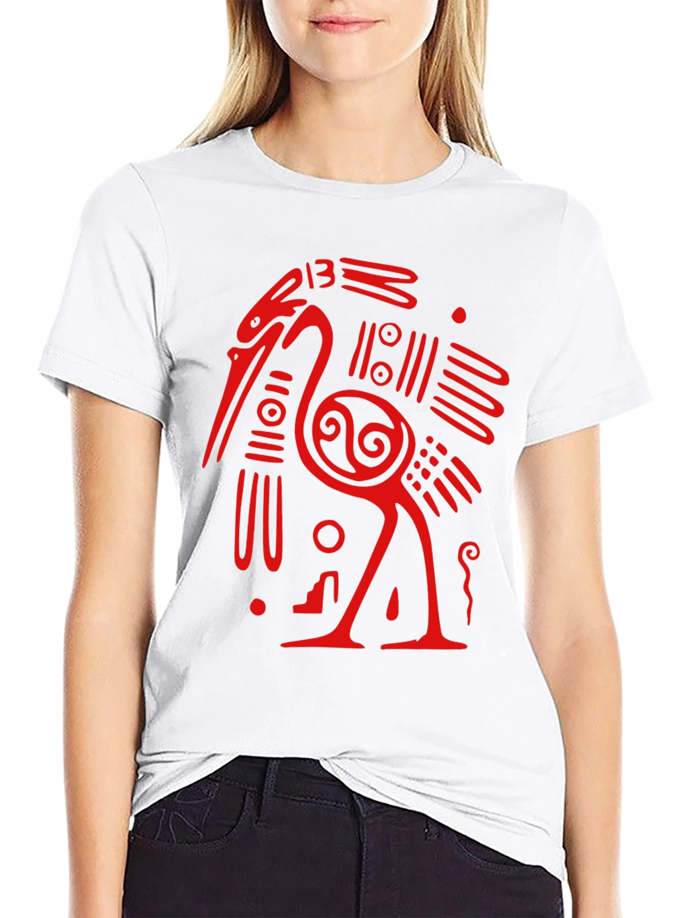 Unique Red Heron Graphic Black T-Shirt