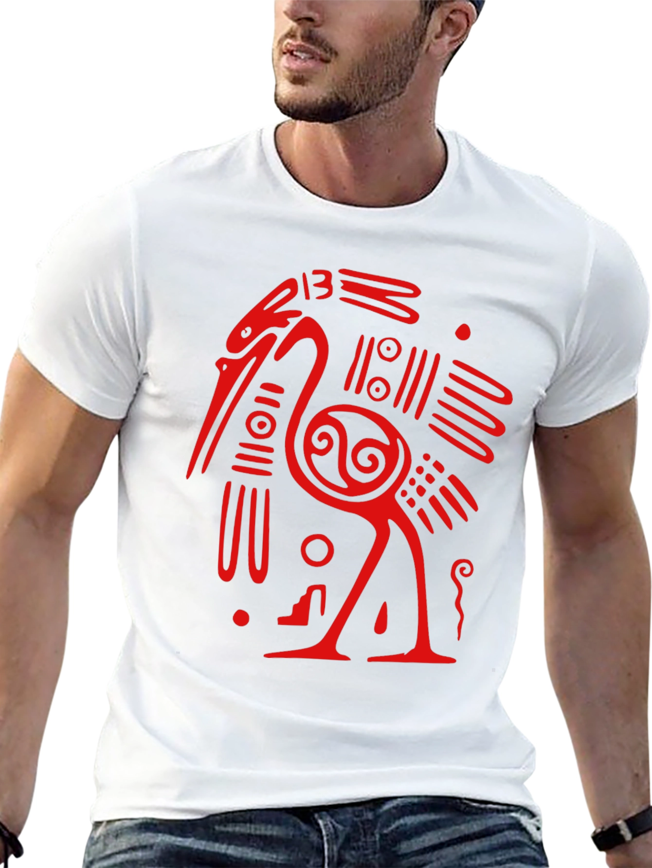 Unique Red Heron Graphic Black T-Shirt