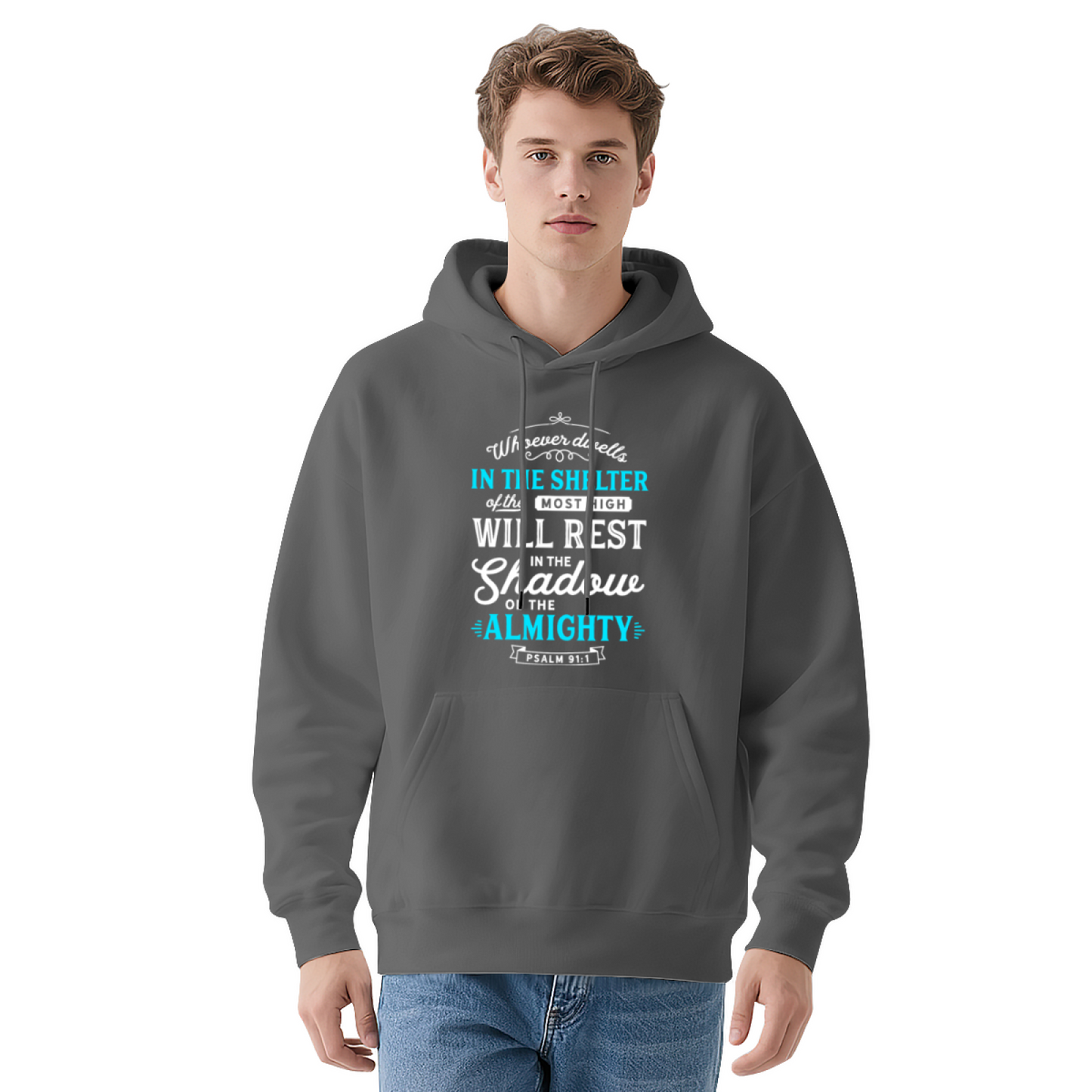 Psalm 91 Bible Quote Red Hoodie, Soft Religious Daily Hooded Sweatshirt