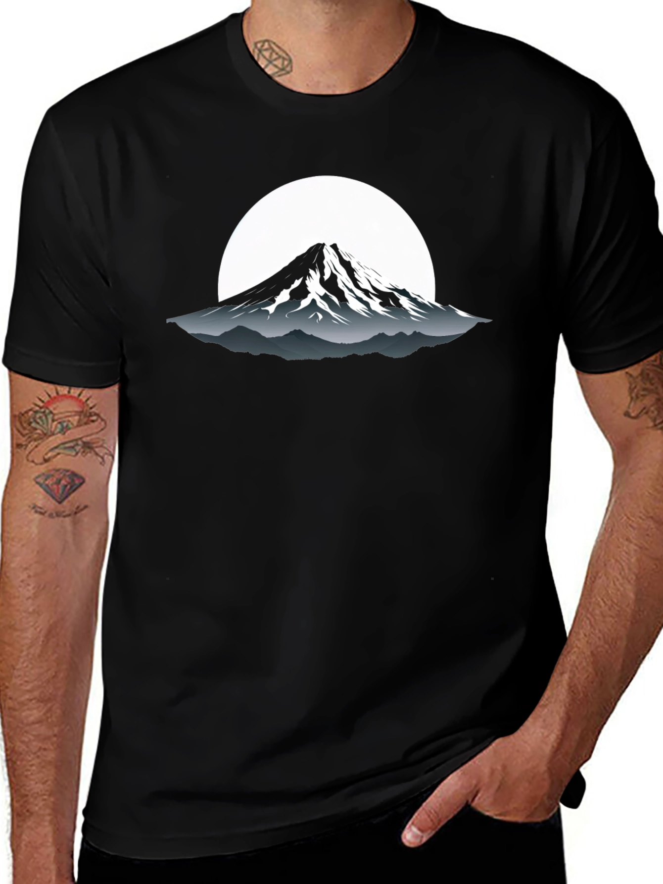 Mountain Moon Graphic Tee - Black Casual Shirt