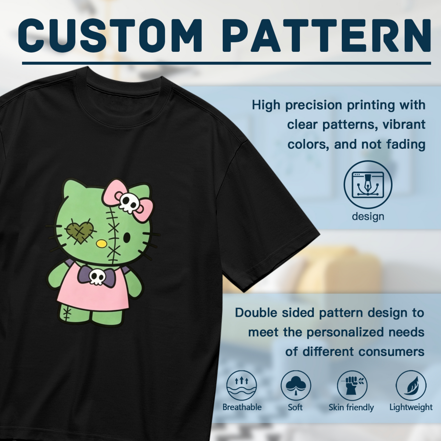 Spooky Zombie Hello Kitty Gothic Style Plus?Size Women Graphic Tee