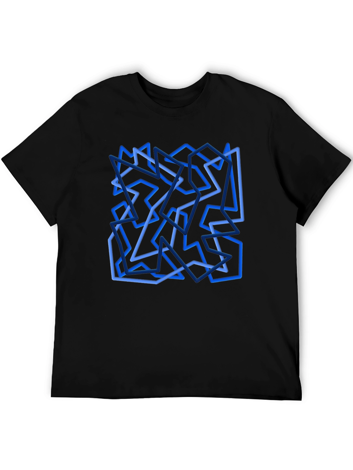 Abstract Geometric Line Art Black T-Shirt