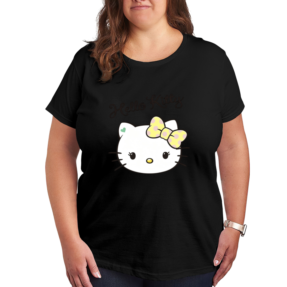 Sunny Yellow Polka?Dot Bow Hello Kitty Casual Plus?Size Top