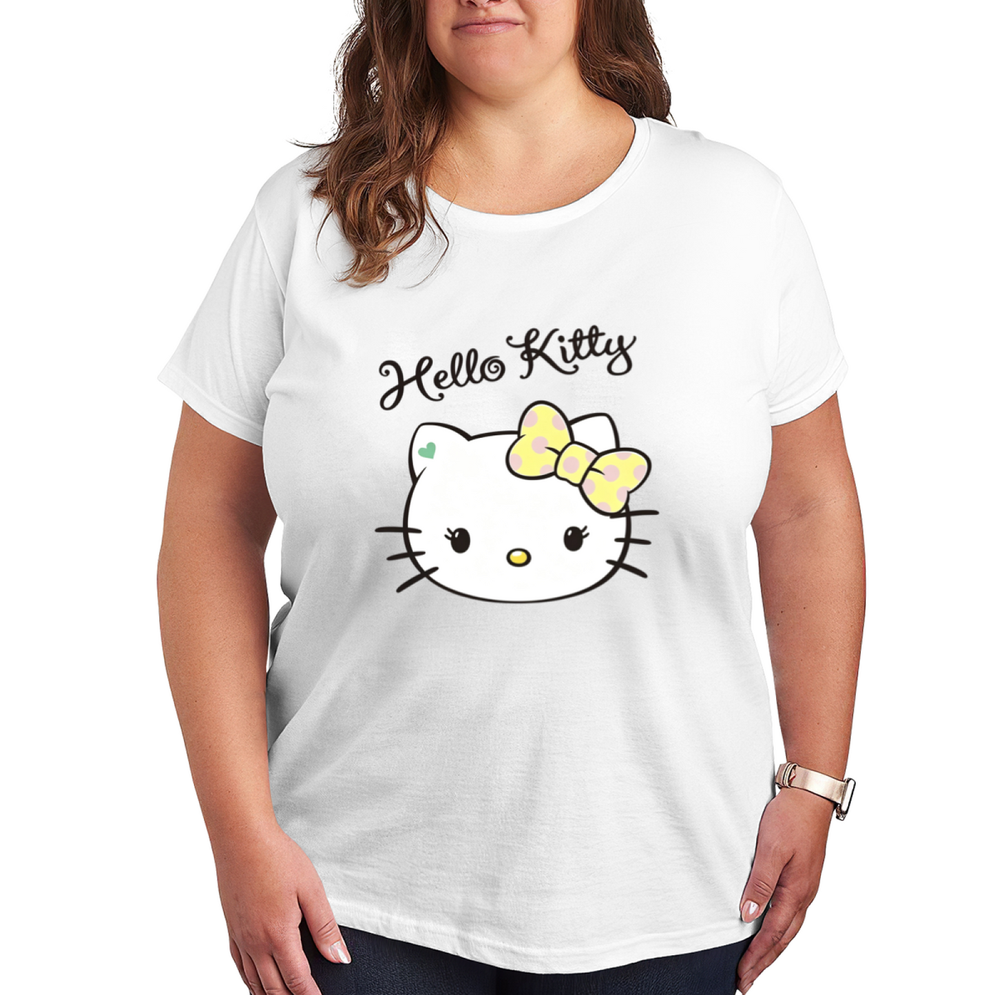 Sunny Yellow Polka?Dot Bow Hello Kitty Casual Plus?Size Top