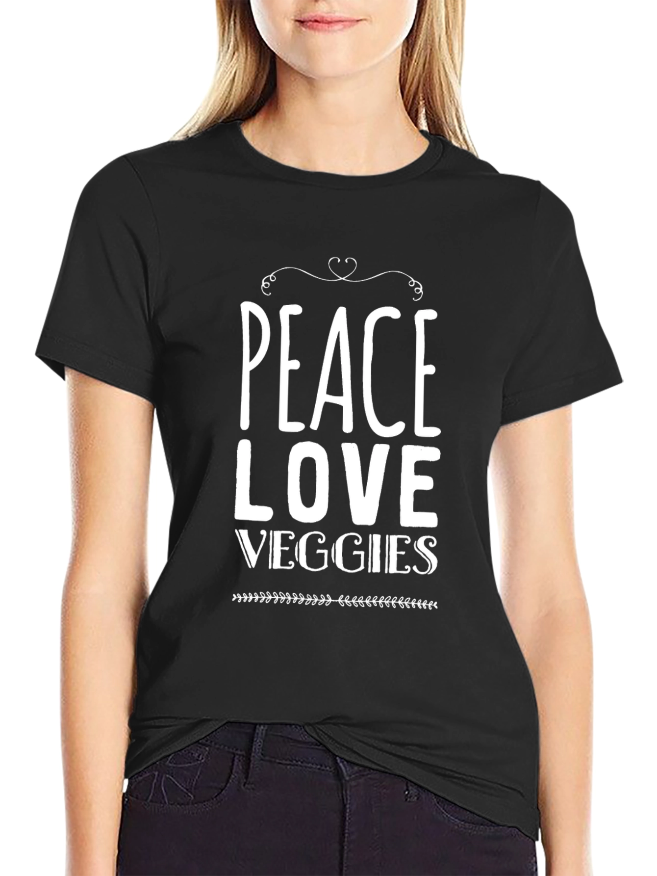 Peace Love Veggies Graphic Tee - Black Cotton T-Shirt