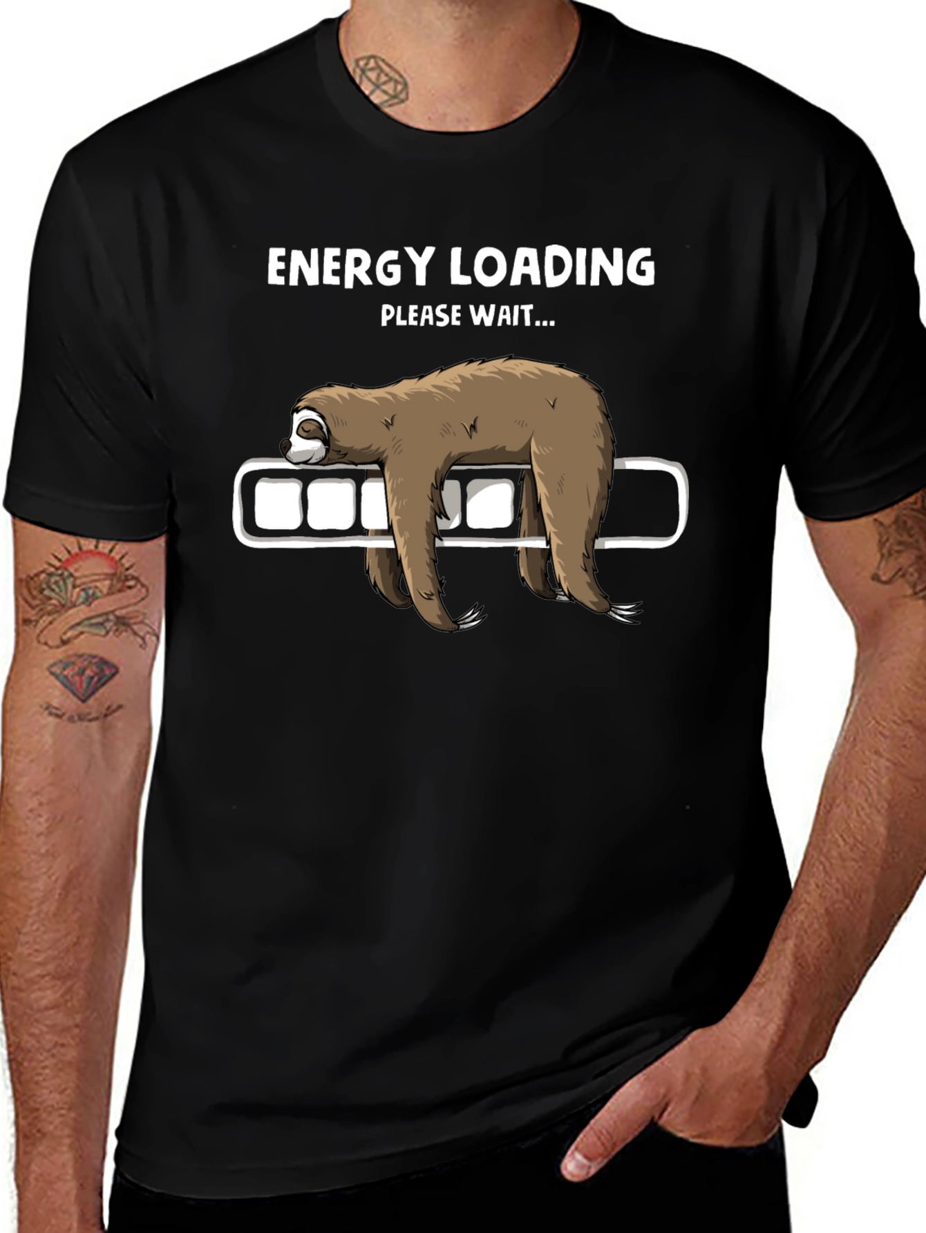 Energy Loading Sloth Graphic Tee - Funny Mens T-Shirt