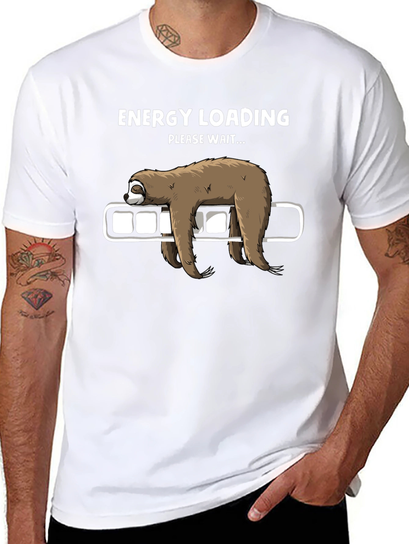 Energy Loading Sloth Graphic Tee - Funny Mens T-Shirt