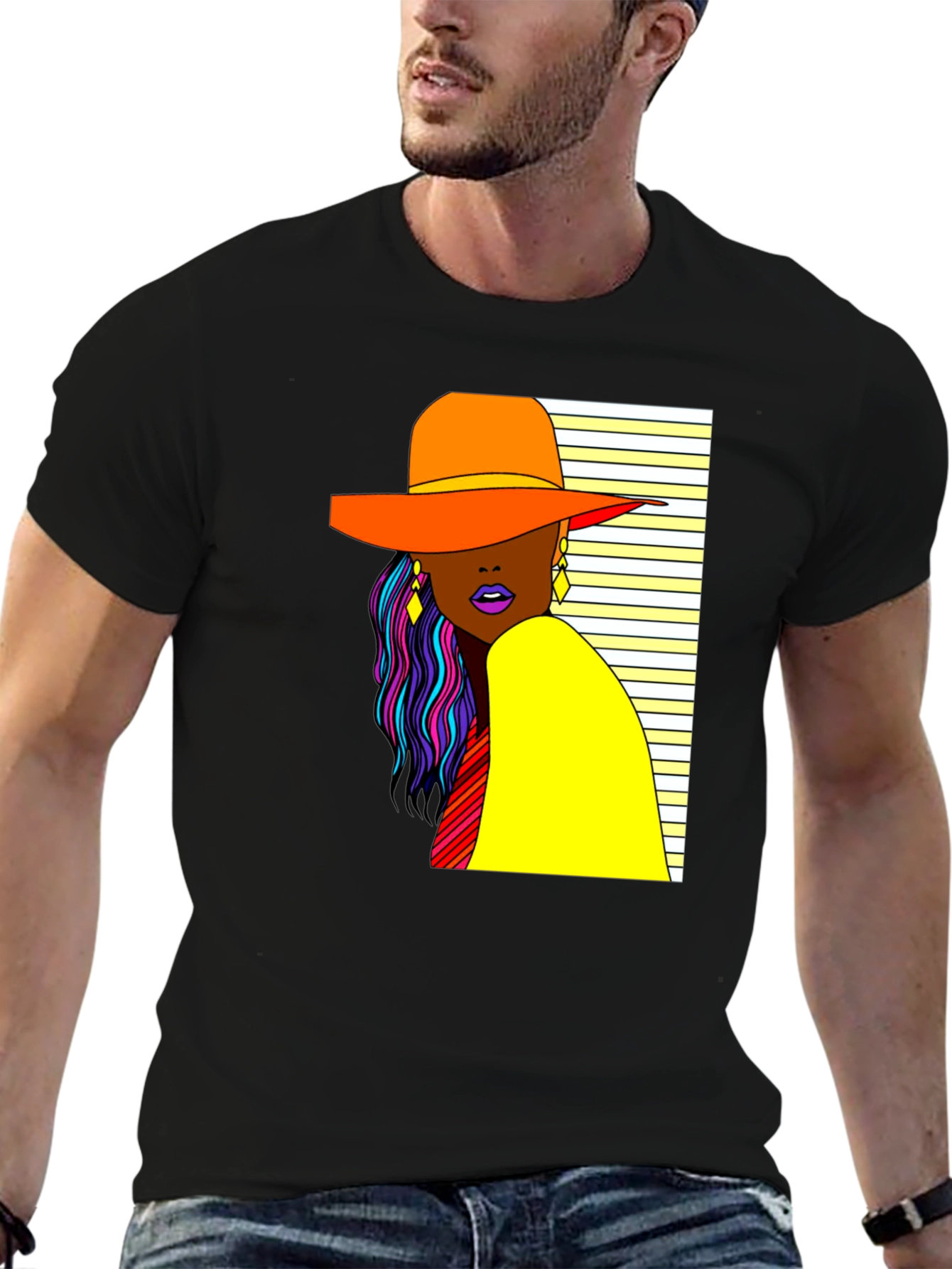 Trendy Woman Graphic Tee - Stylish Black T-Shirt