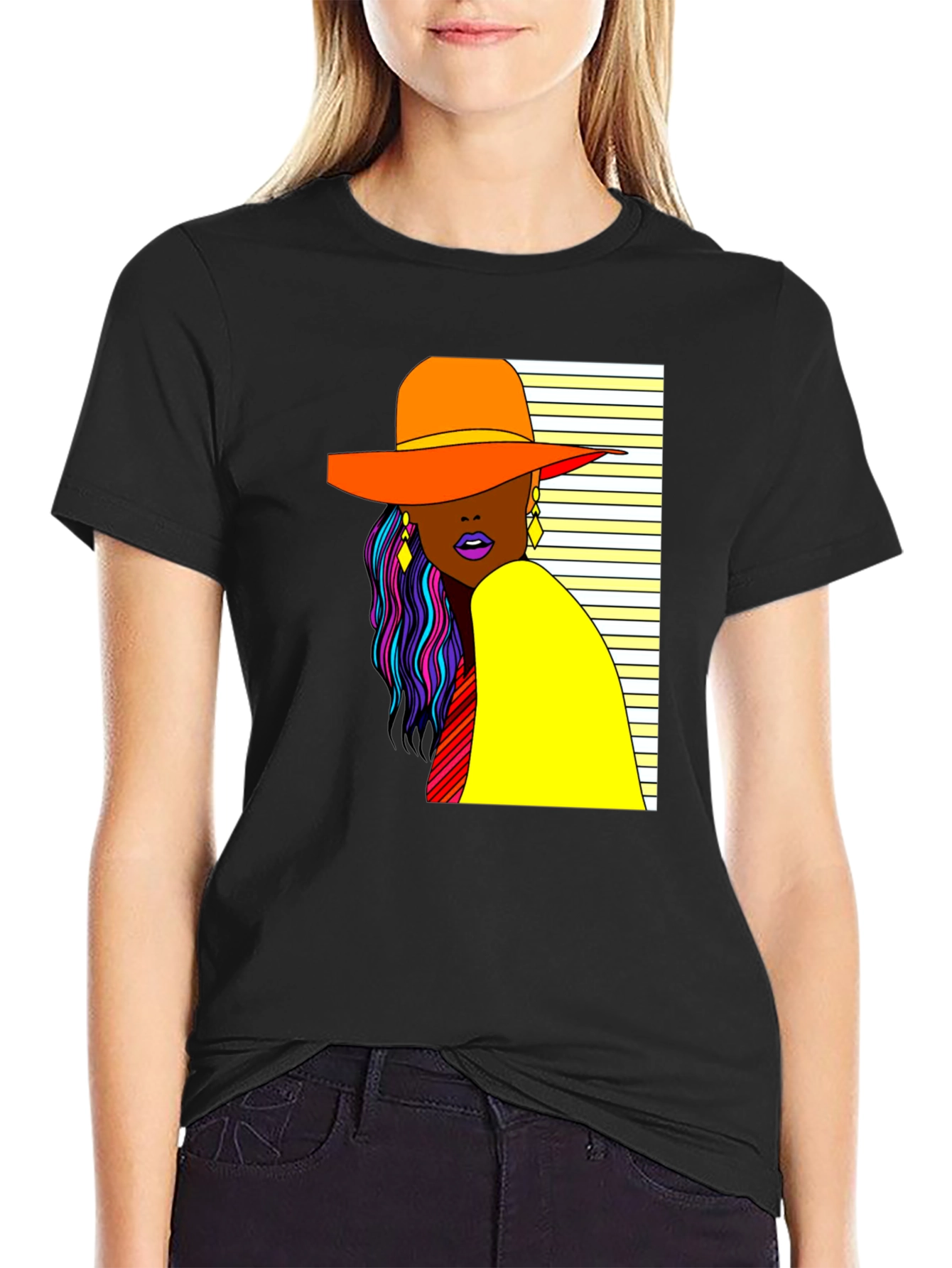 Trendy Woman Graphic Tee - Stylish Black T-Shirt