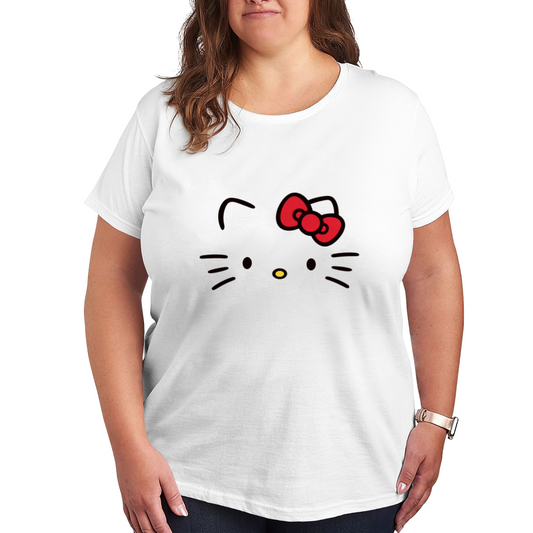 Minimalist Hello Kitty Face Icon Simple Plus?Size Women Tee