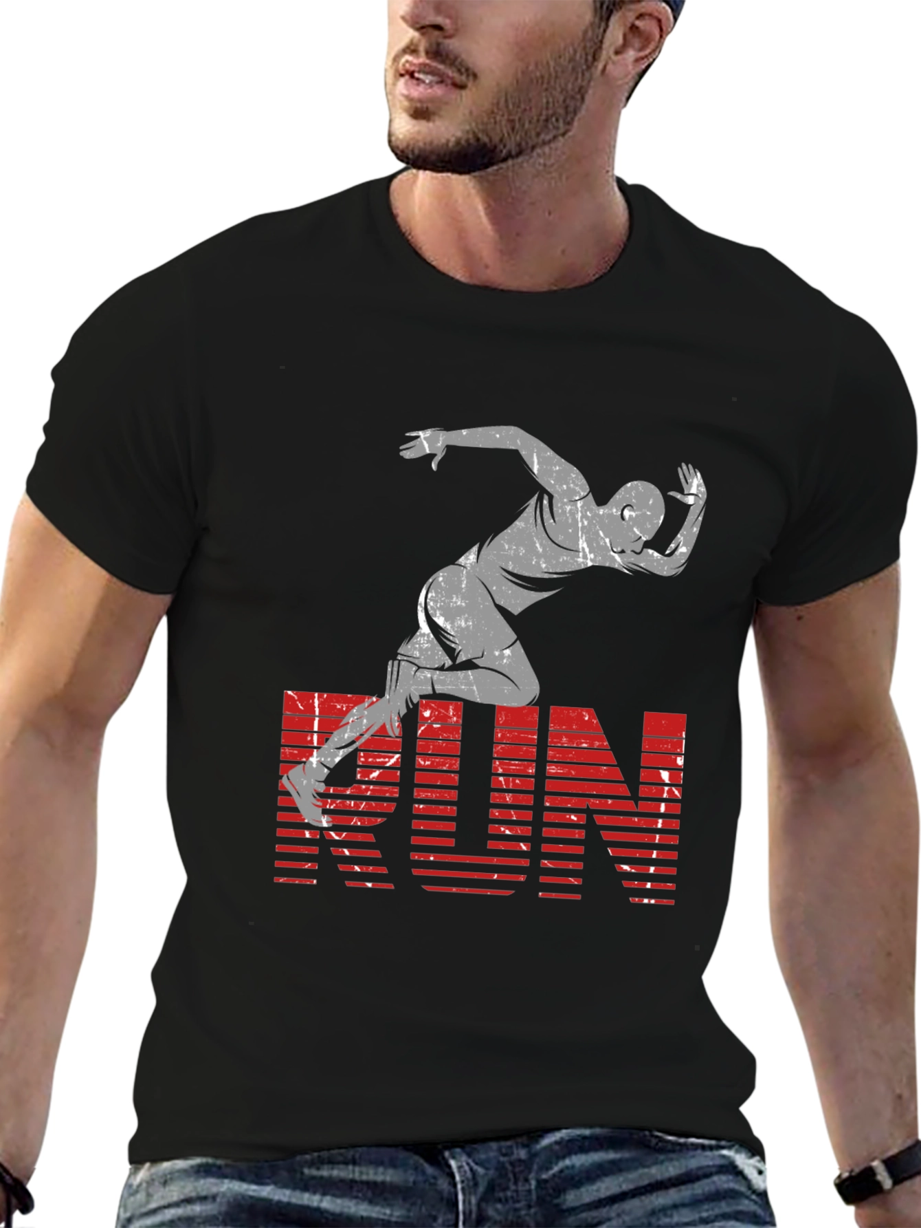 Mens Black RUN Graphic Tee