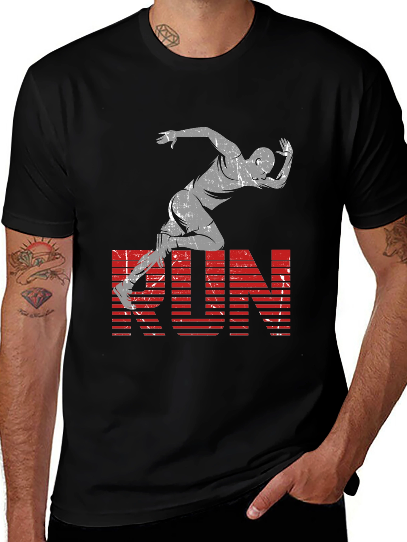 Mens Black RUN Graphic Tee