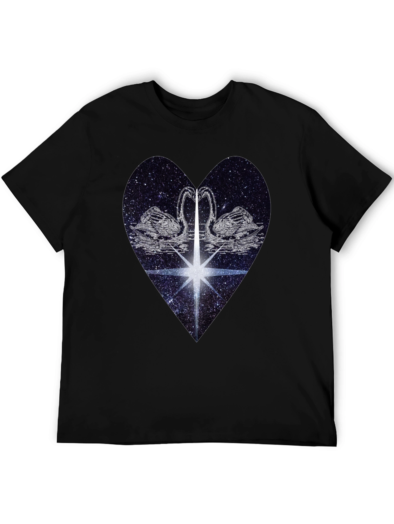 Swan Heart Graphic Tee - Black Cotton Comfort