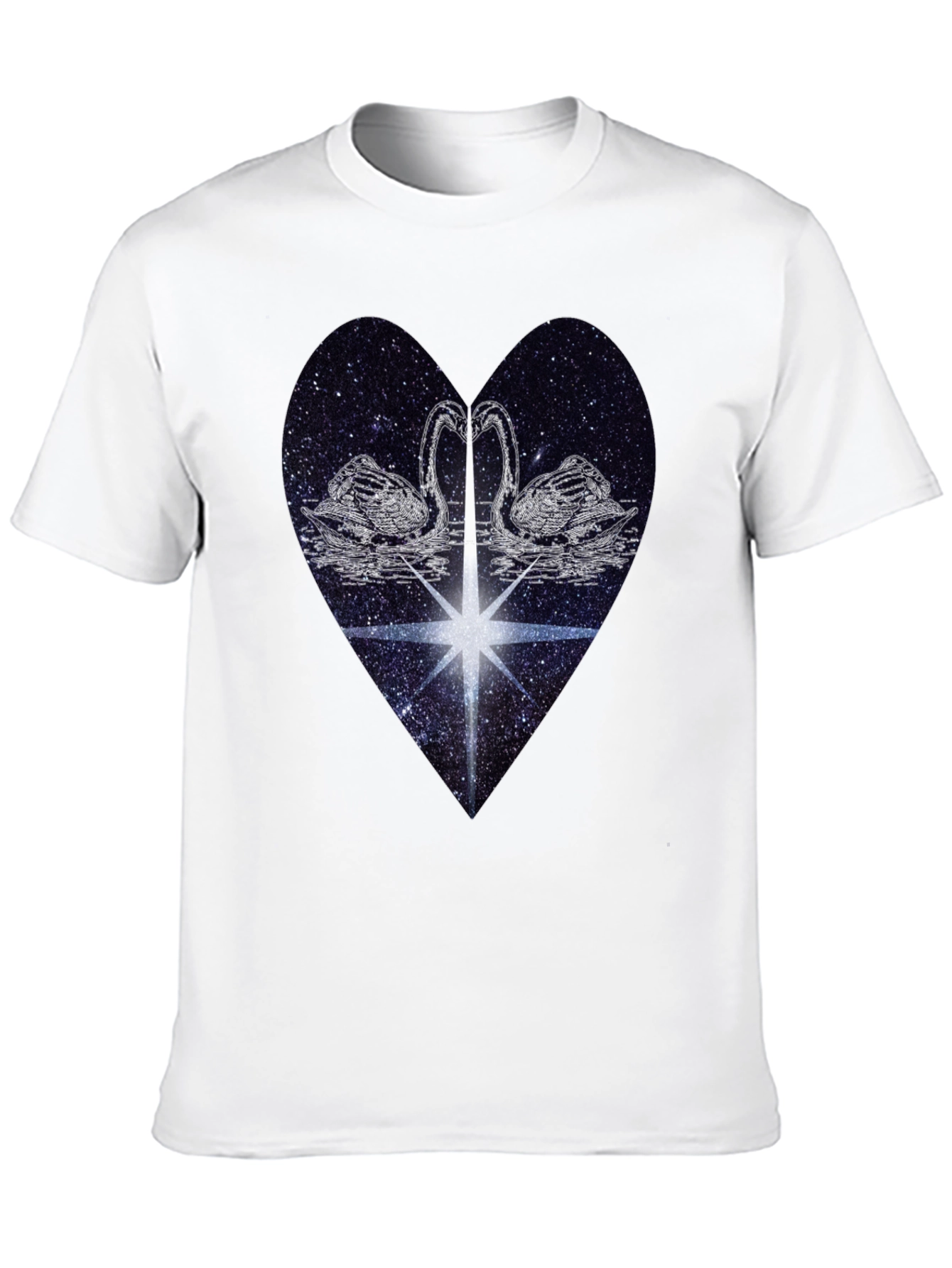 Swan Heart Graphic Tee - Black Cotton Comfort