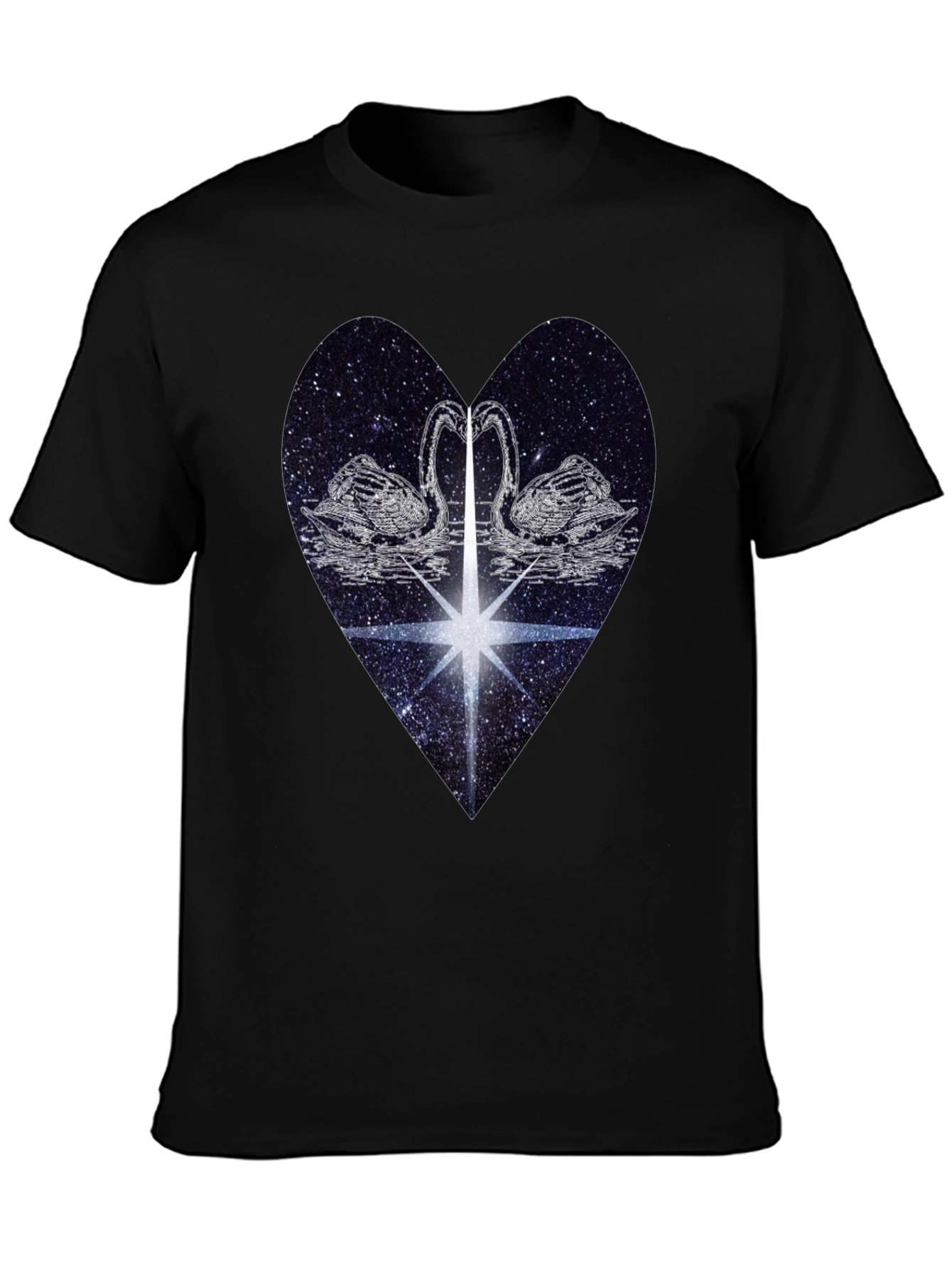 Swan Heart Graphic Tee - Black Cotton Comfort