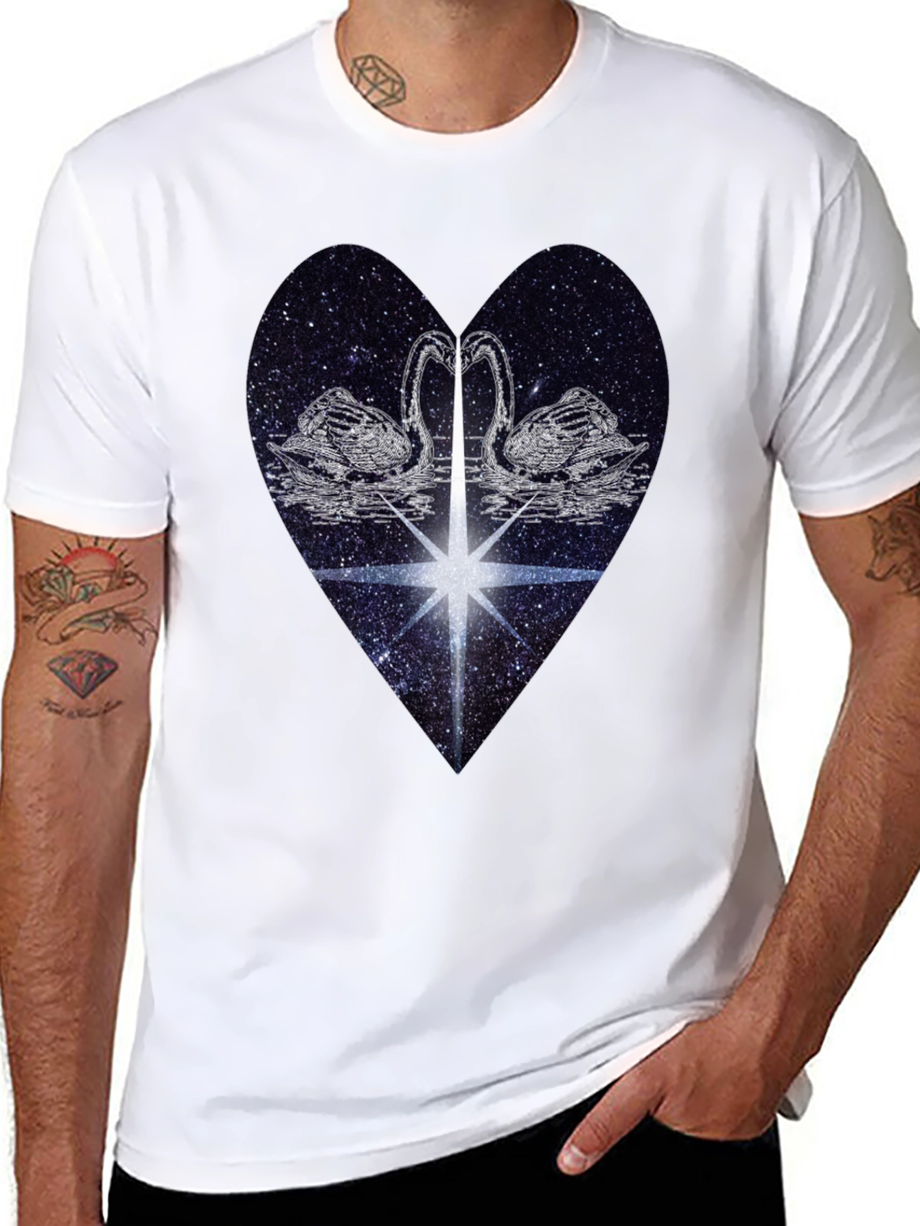 Swan Heart Graphic Tee - Black Cotton Comfort