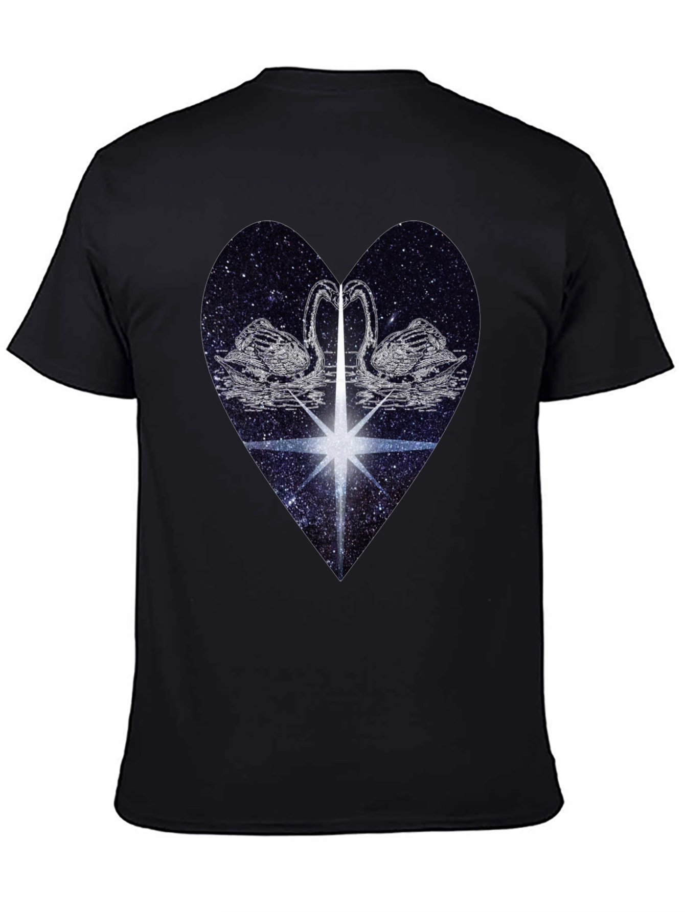 Swan Heart Graphic Tee - Black Cotton Comfort
