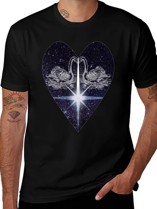 Swan Heart Graphic Tee - Black Cotton Comfort