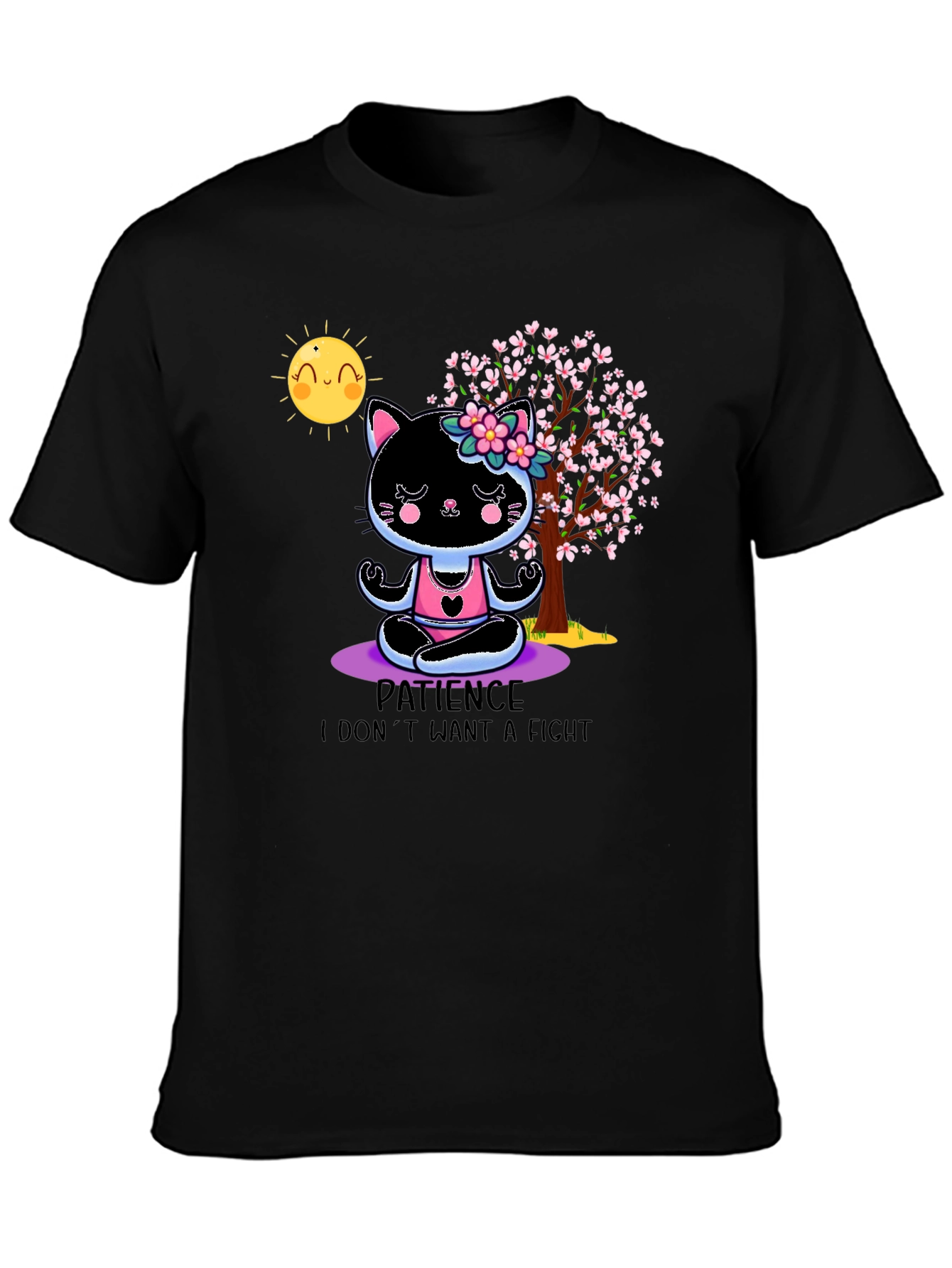 Patience Cat Yoga T-Shirt - Cute Meditating Kitten Tee