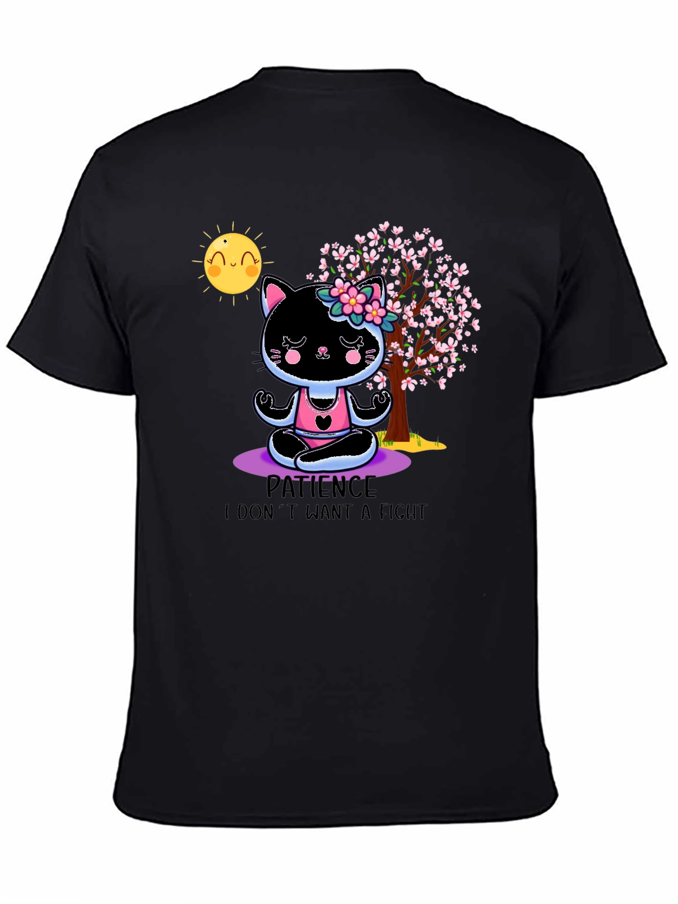 Patience Cat Yoga T-Shirt - Cute Meditating Kitten Tee