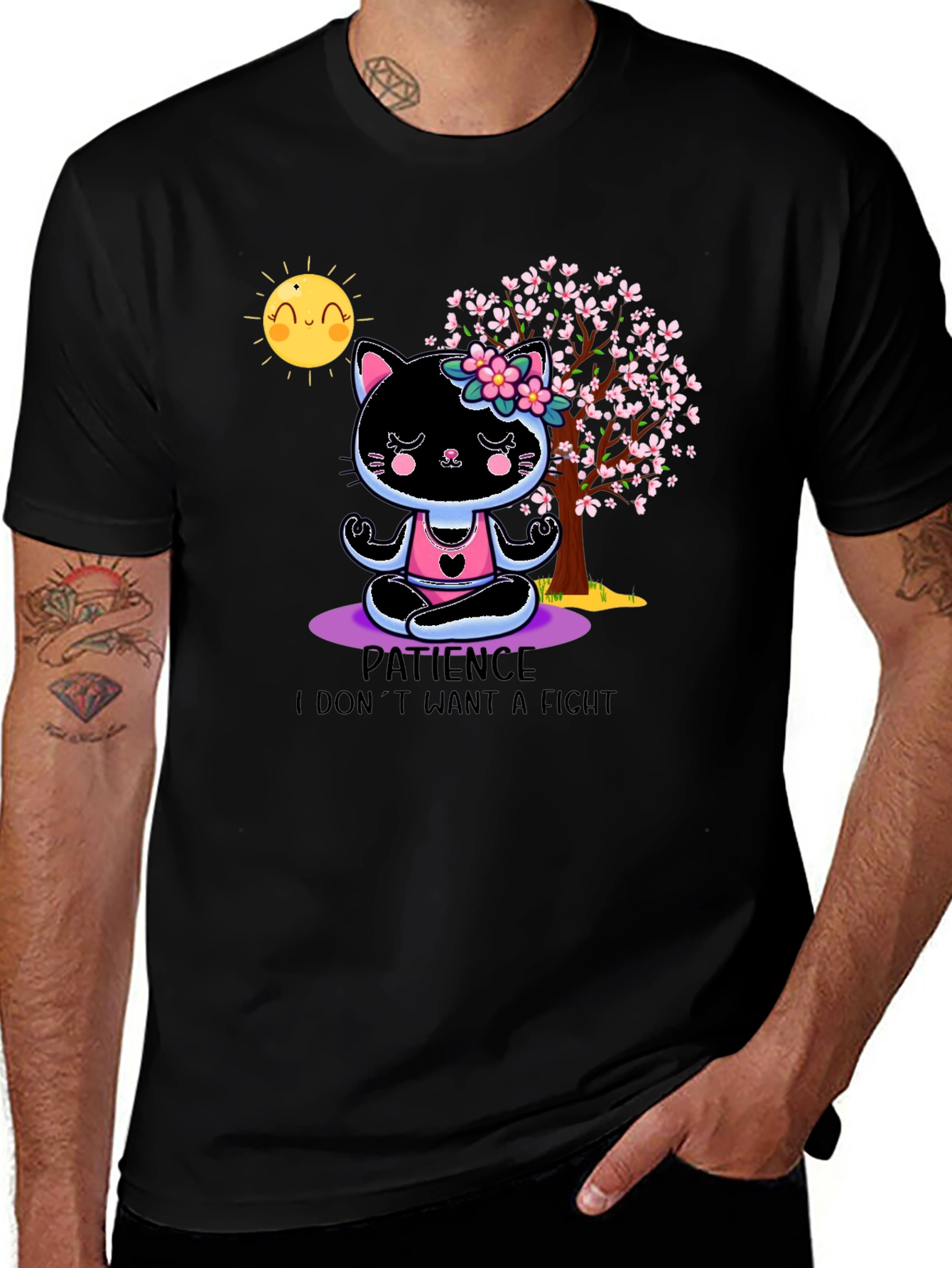 Patience Cat Yoga T-Shirt - Cute Meditating Kitten Tee