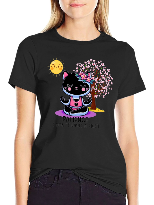 Patience Cat Yoga T-Shirt - Cute Meditating Kitten Tee