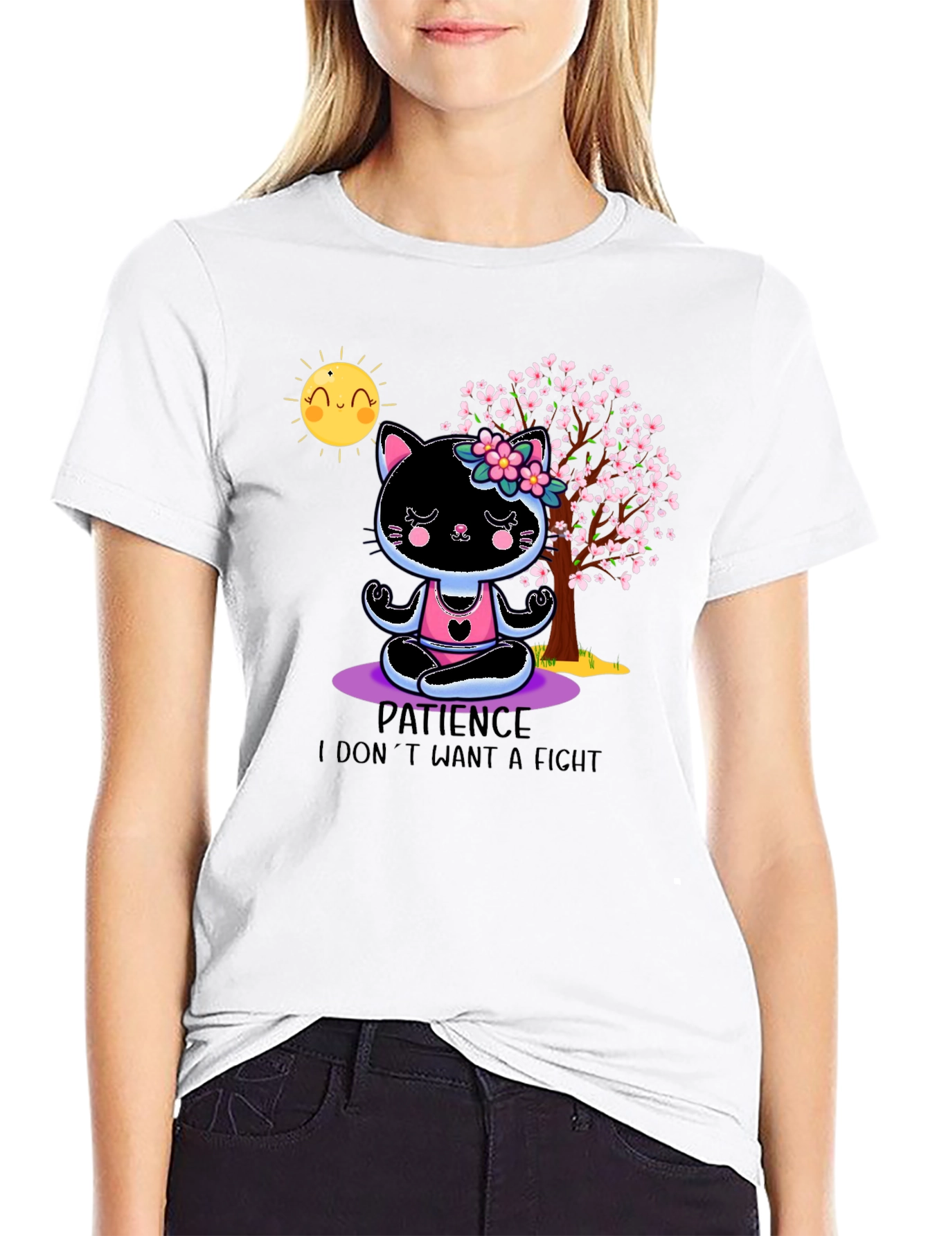 Patience Cat Yoga T-Shirt - Cute Meditating Kitten Tee