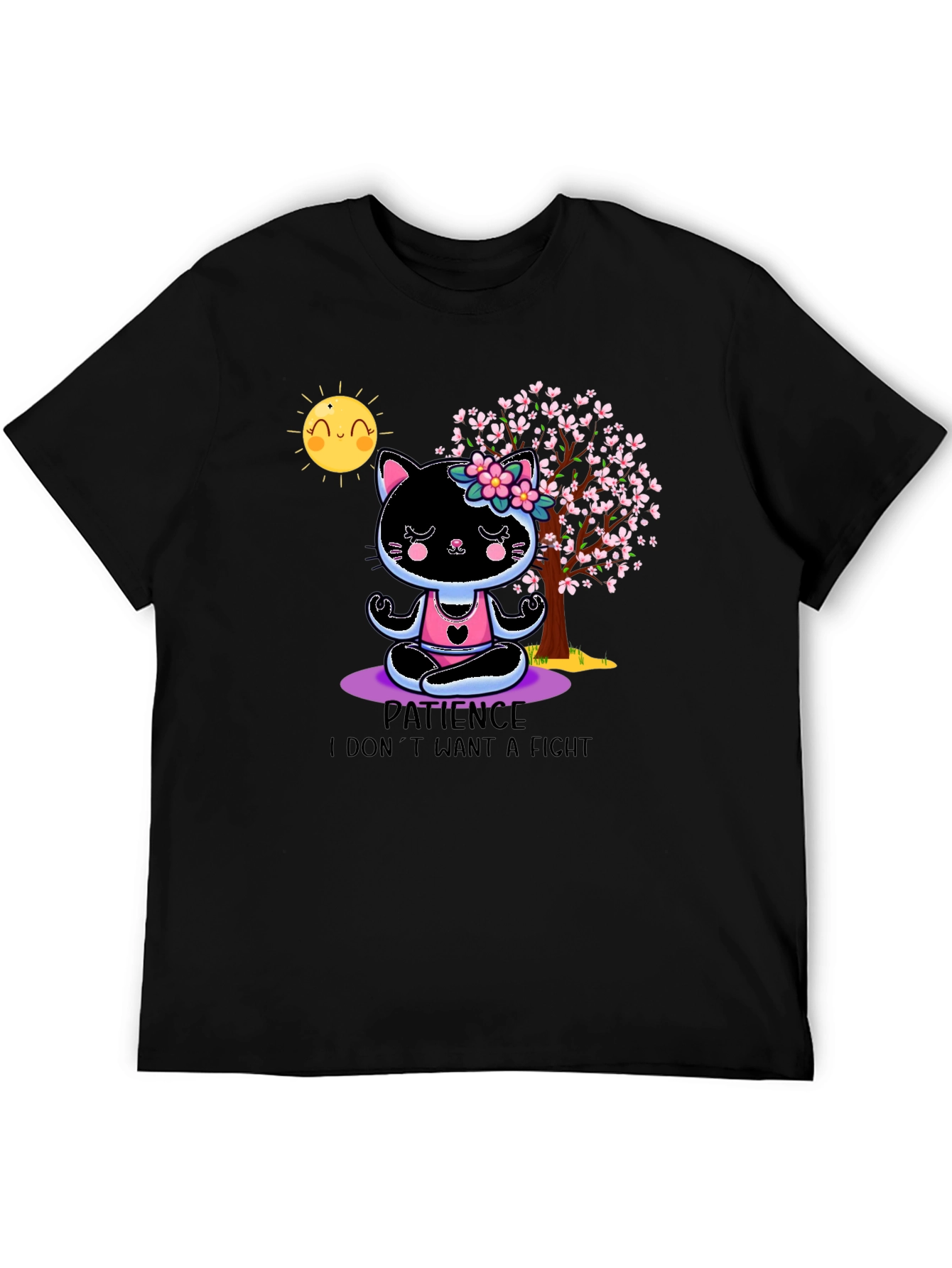 Patience Cat Yoga T-Shirt - Cute Meditating Kitten Tee