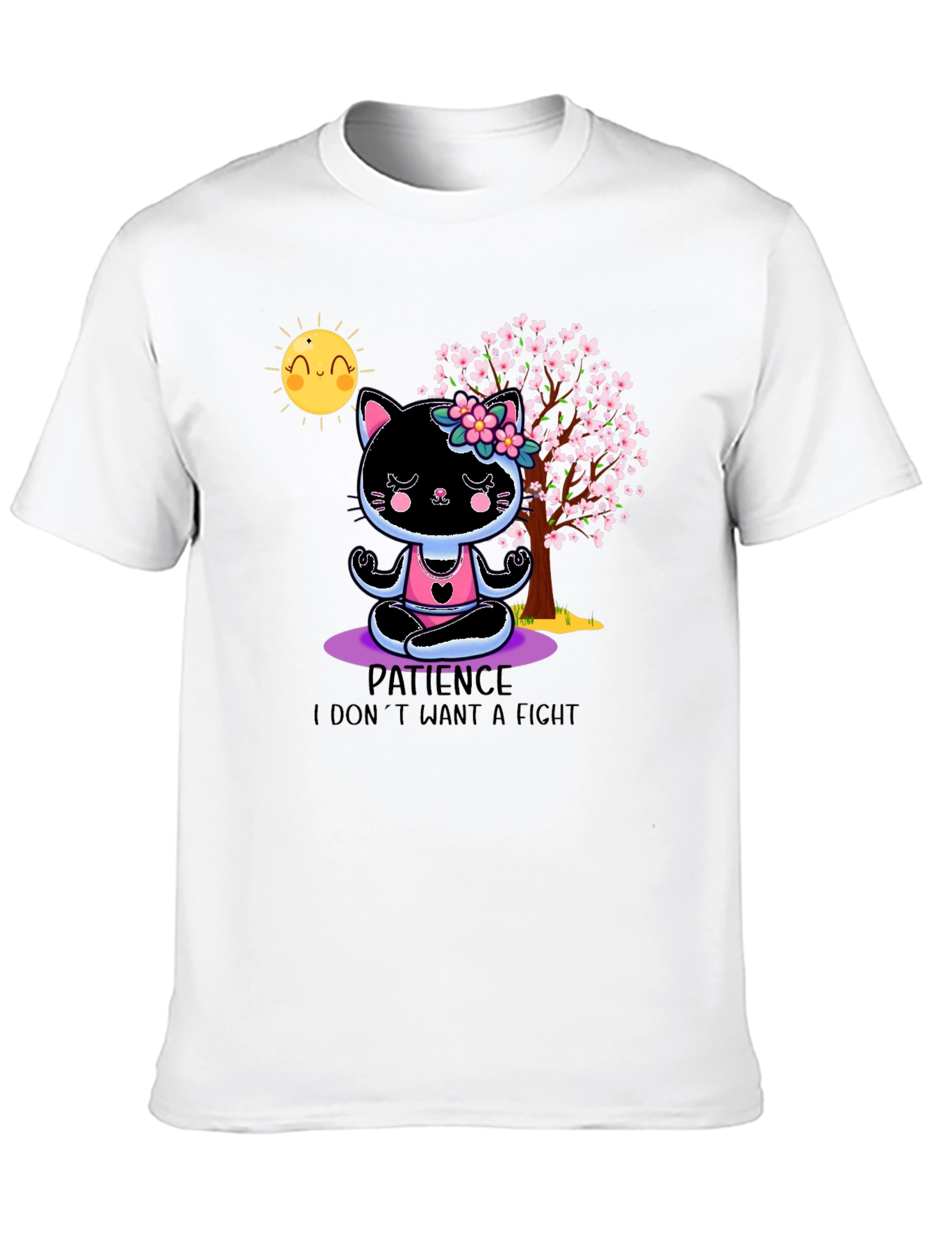 Patience Cat Yoga T-Shirt - Cute Meditating Kitten Tee
