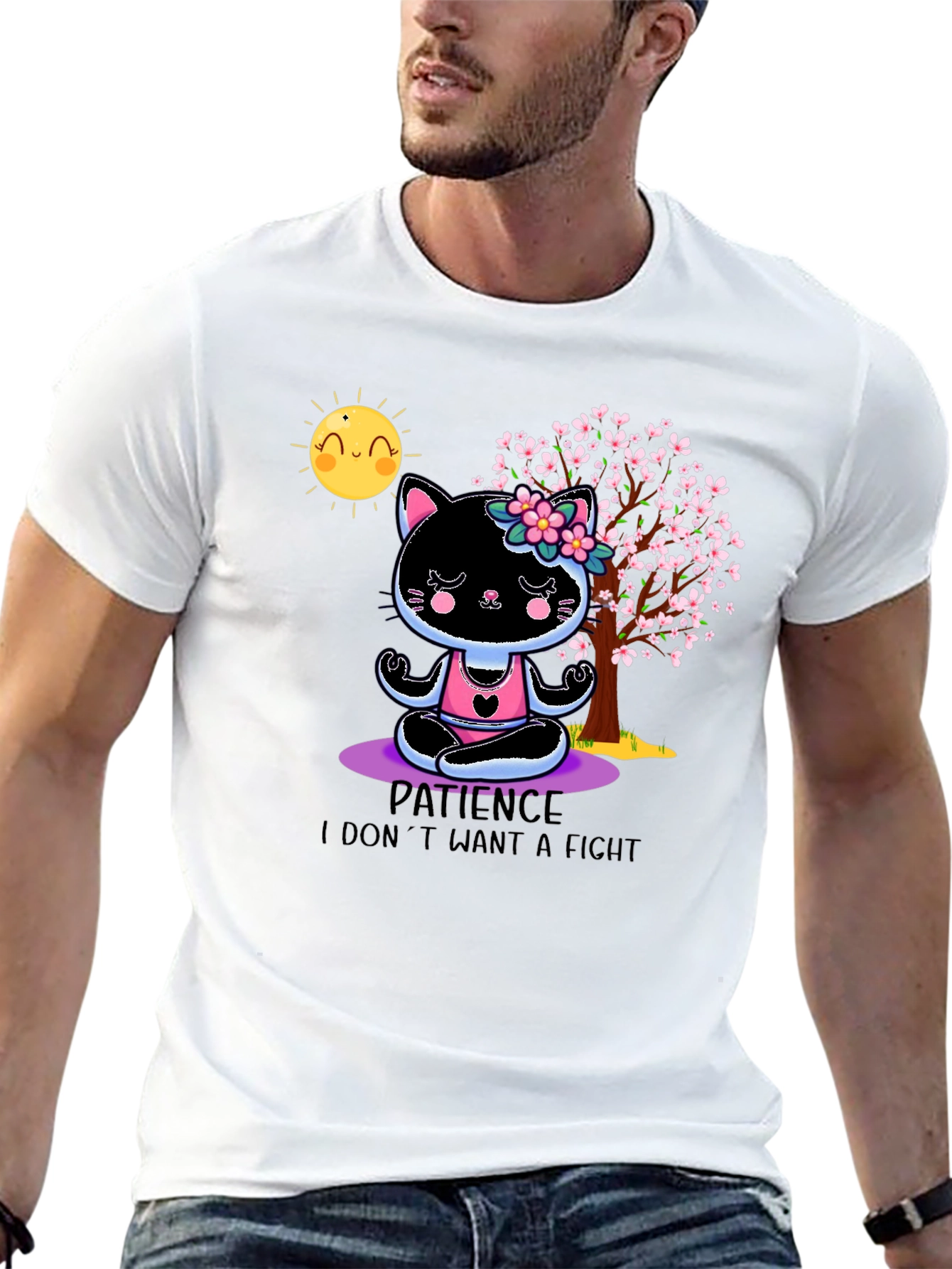 Patience Cat Yoga T-Shirt - Cute Meditating Kitten Tee