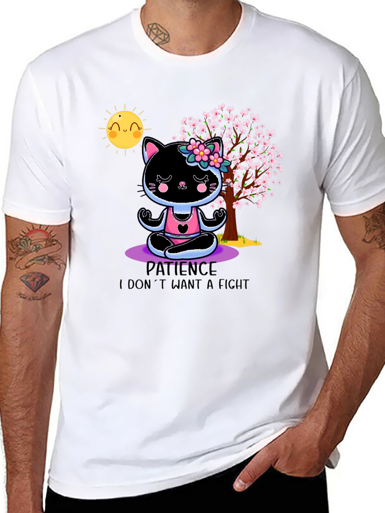 Patience Cat Yoga T-Shirt - Cute Meditating Kitten Tee
