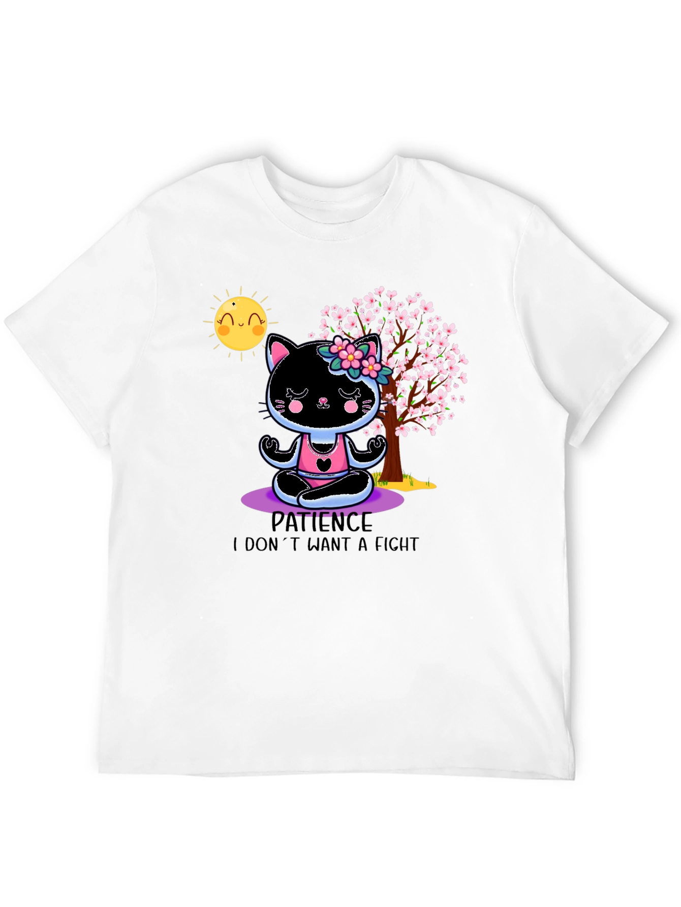 Patience Cat Yoga T-Shirt - Cute Meditating Kitten Tee
