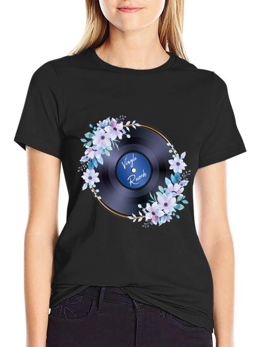 Vinyl Record Floral T-Shirt - Music Lover Tee