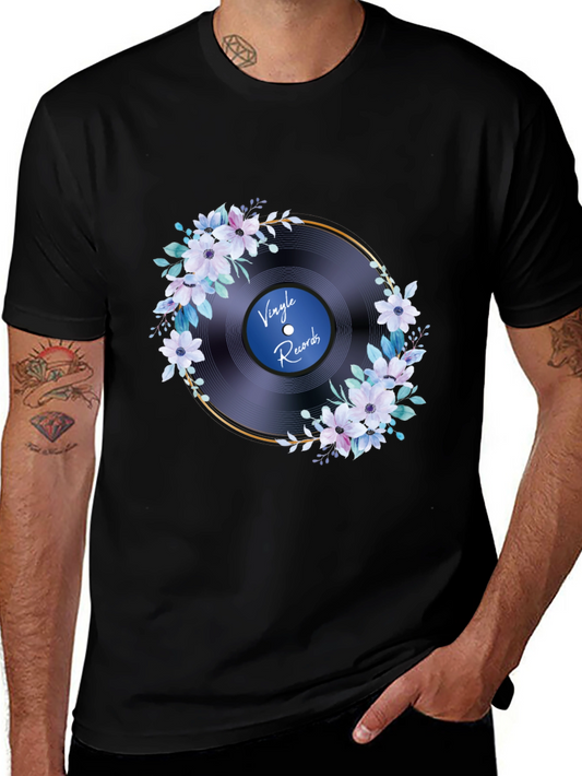 Vinyl Record Floral T-Shirt - Music Lover Tee