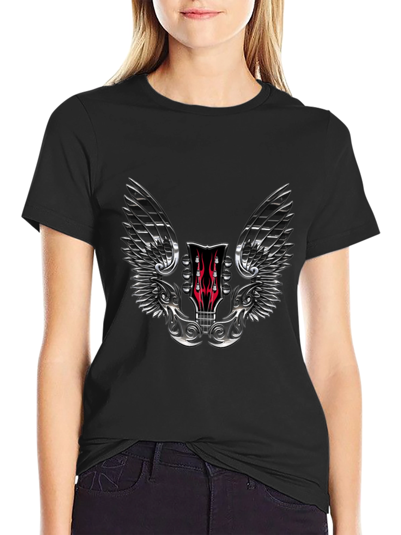 Winged Guitar Headstock Graphic Tee - Rocker Style