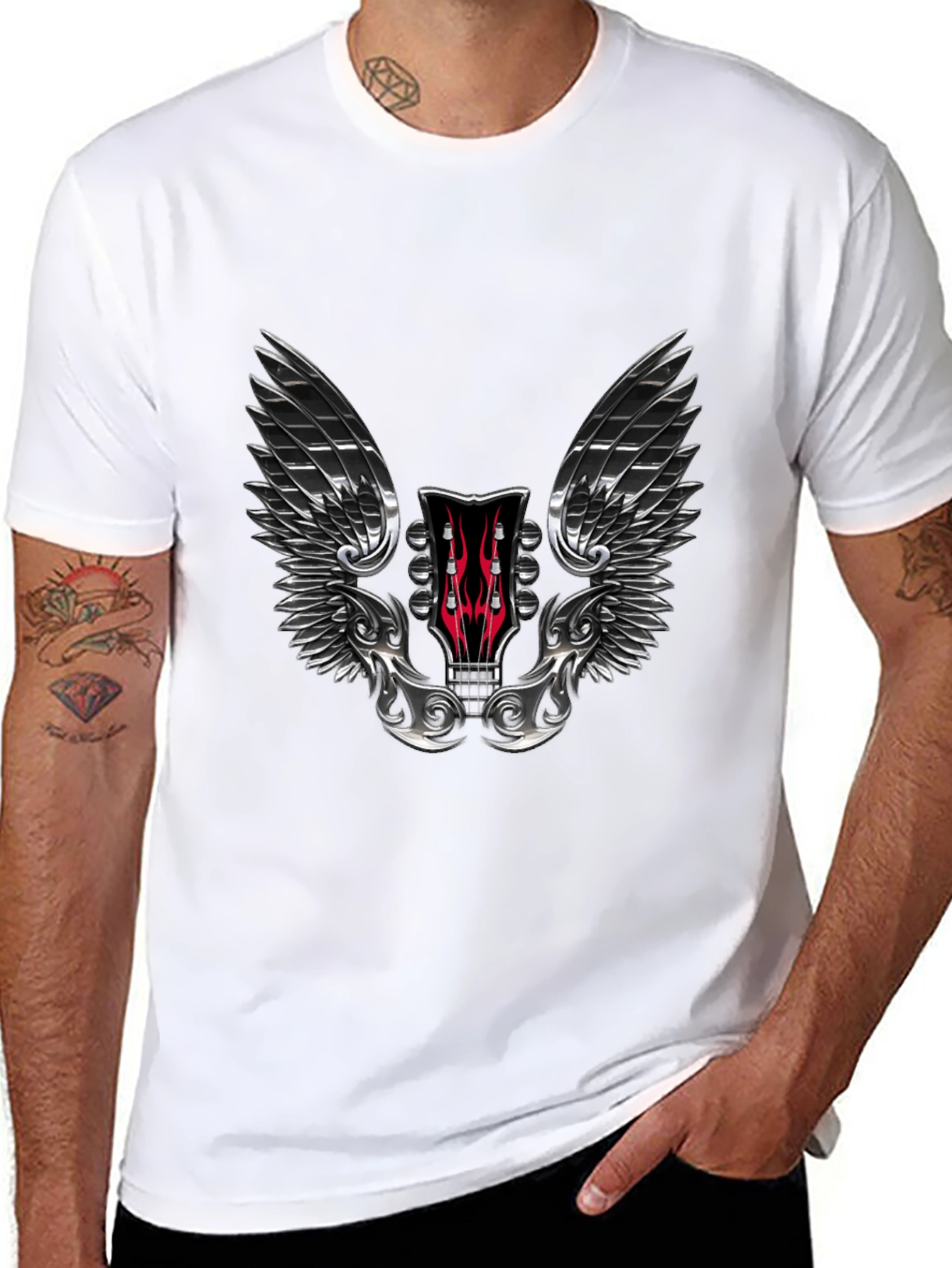 Winged Guitar Headstock Graphic Tee - Rocker Style