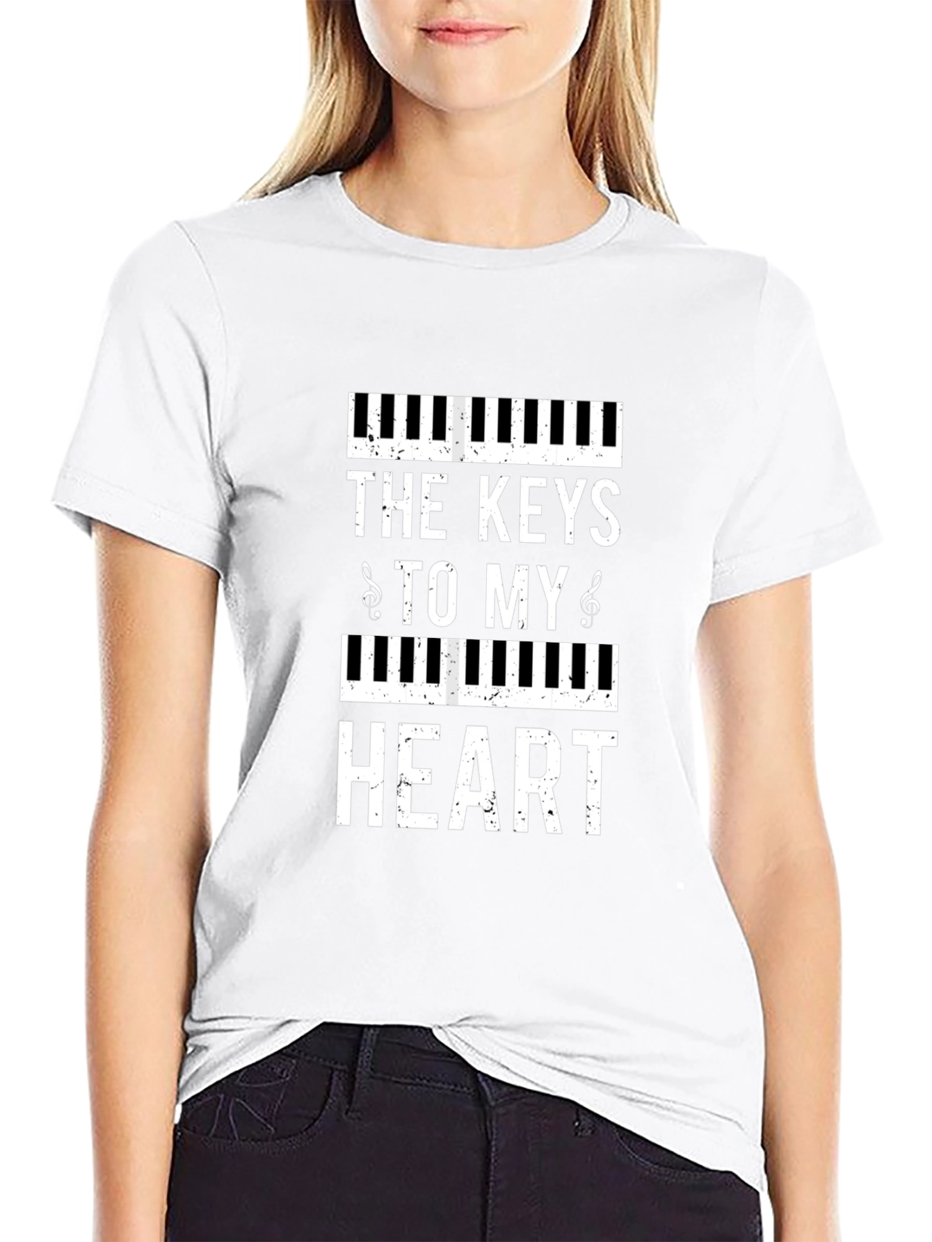 Piano Keys to My Heart Graphic Black T-Shirt