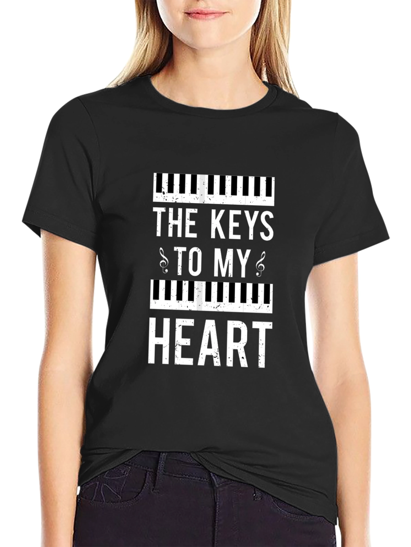 Piano Keys to My Heart Graphic Black T-Shirt